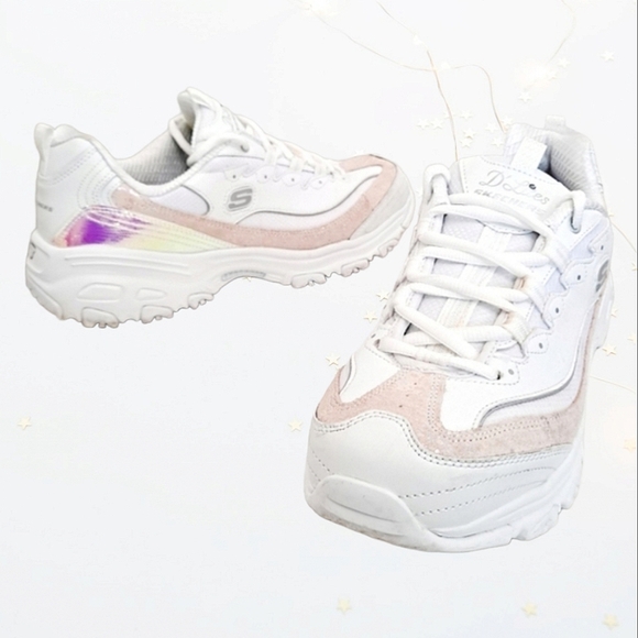 Skechers Shoes - Skechers D'Lites ladies White chunky lace up athletic platform leather sneakers